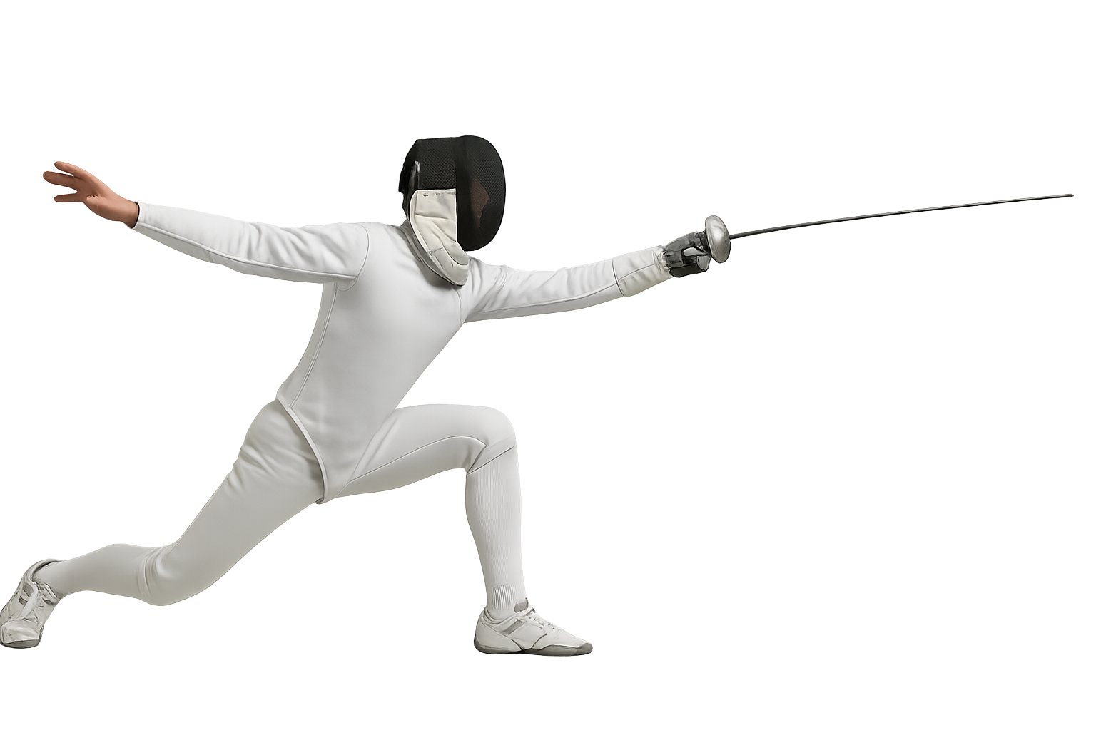 Fencer demonstrating a lunge with épée